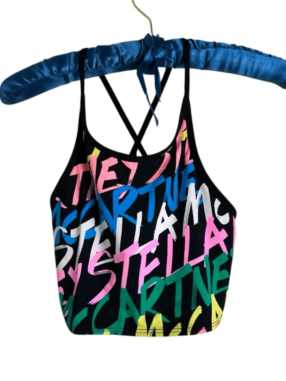 NEW Stella McCartney Kids BLACK Recycled Polyamide Logo Top Active Swim Wear 10Y